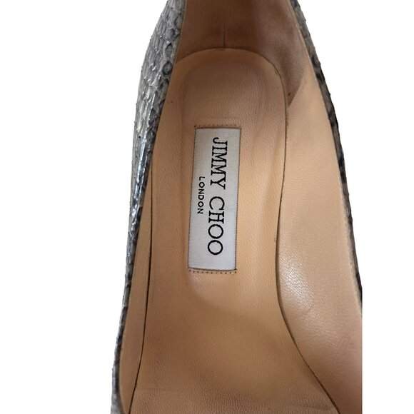 JIMMY CHOO Snake Print Round Toe Block Leather Heels Size 37.5/7.5 - Picture 4 of 7